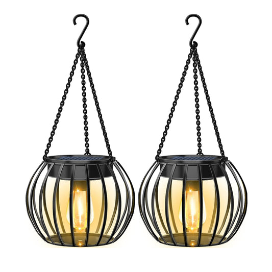 LUMIRO 2 Pack Outdoor Solar Hanging Lights Pumpkin Decorative Lantern