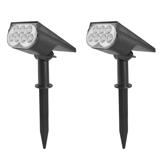 LUMIRO 2 Pack Solar Spotlight Ground Plug Lights- Adjustable Head, Warm Light - Black