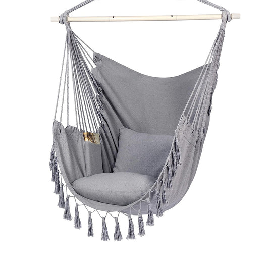 HYPERANGER Hammock Chair Hanging Rope Swing with 2 Cushions-Grey