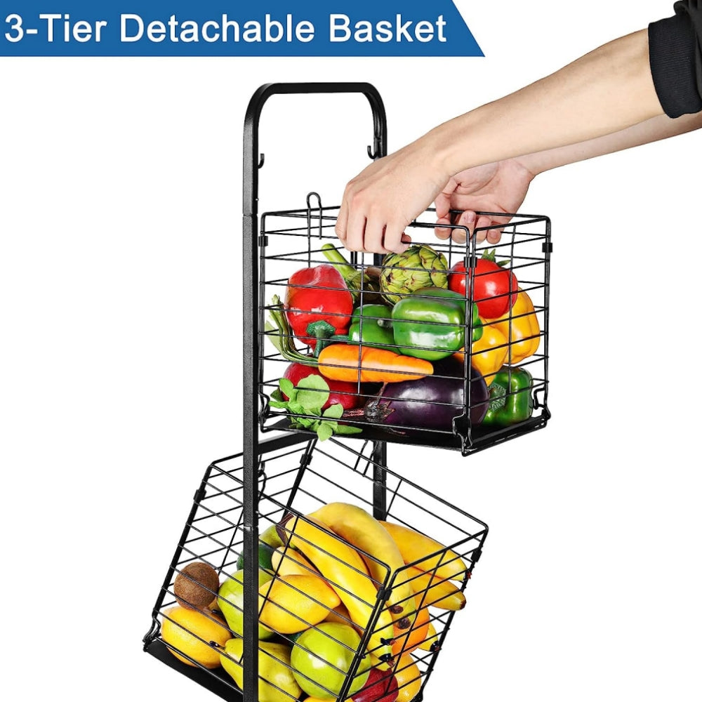 STORFEX 3-Tier Kitchen Storage Rack Removable Vegetable Cart