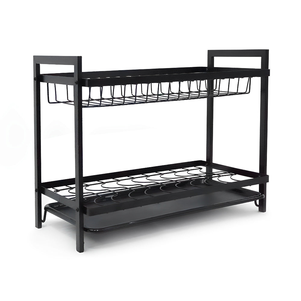 STORFEX 2 Layer Dish Drying Rack for Kitchen | Black | Steel Material