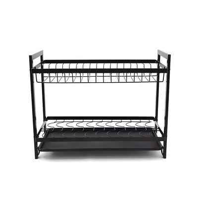 STORFEX 2 Layer Dish Drying Rack for Kitchen | Black | Steel Material