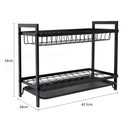 STORFEX 2 Layer Dish Drying Rack for Kitchen | Black | Steel Material