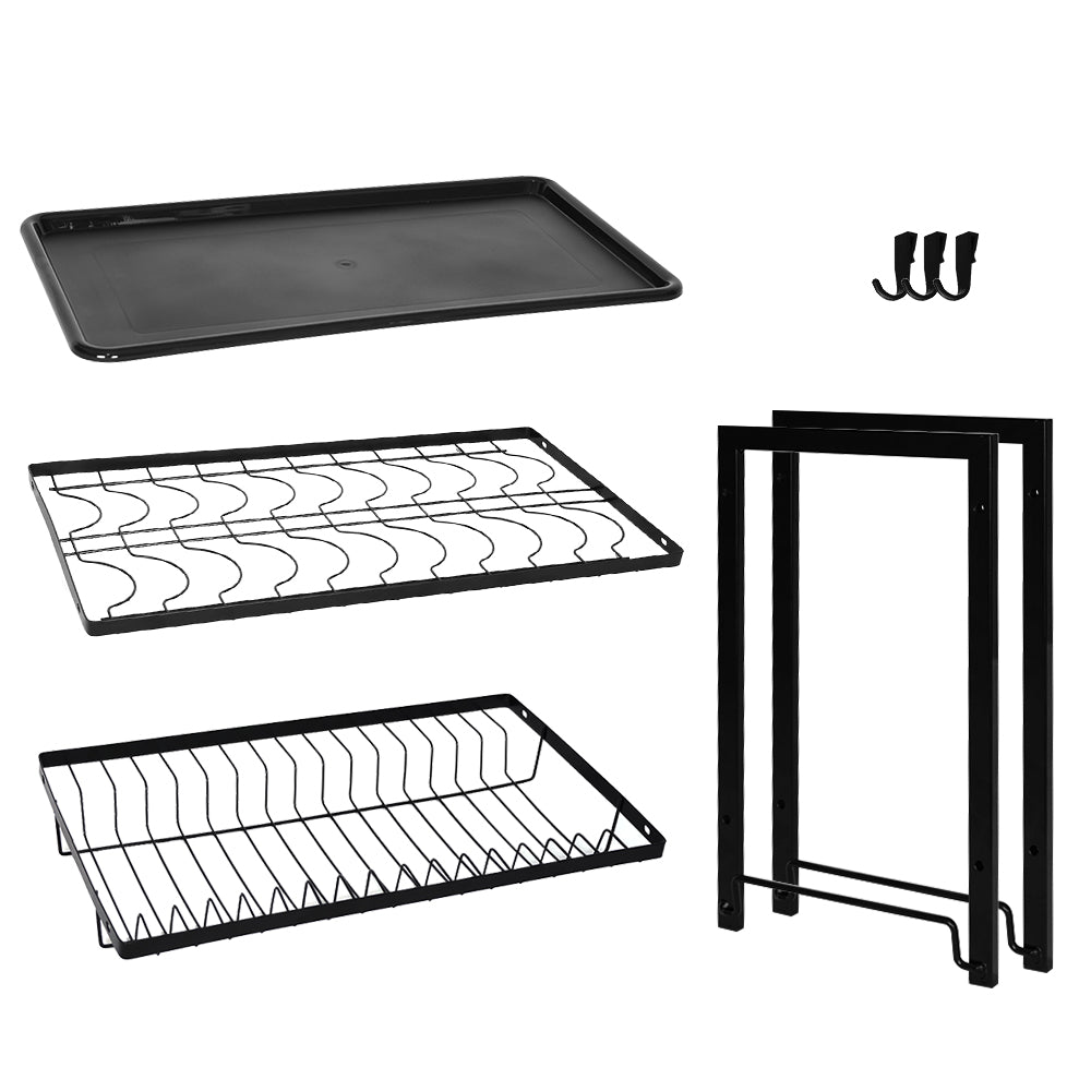 STORFEX 2 Layer Dish Drying Rack for Kitchen | Black | Steel Material