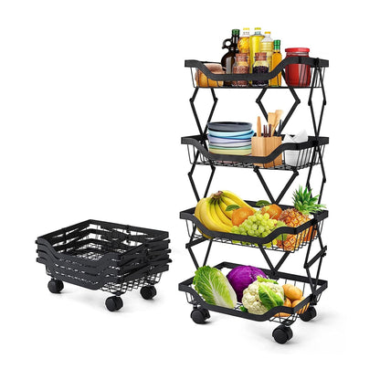 STORFEX 4 Tier Foldable Kitchen Pantry Storage Organizer Cart Baskets Rack