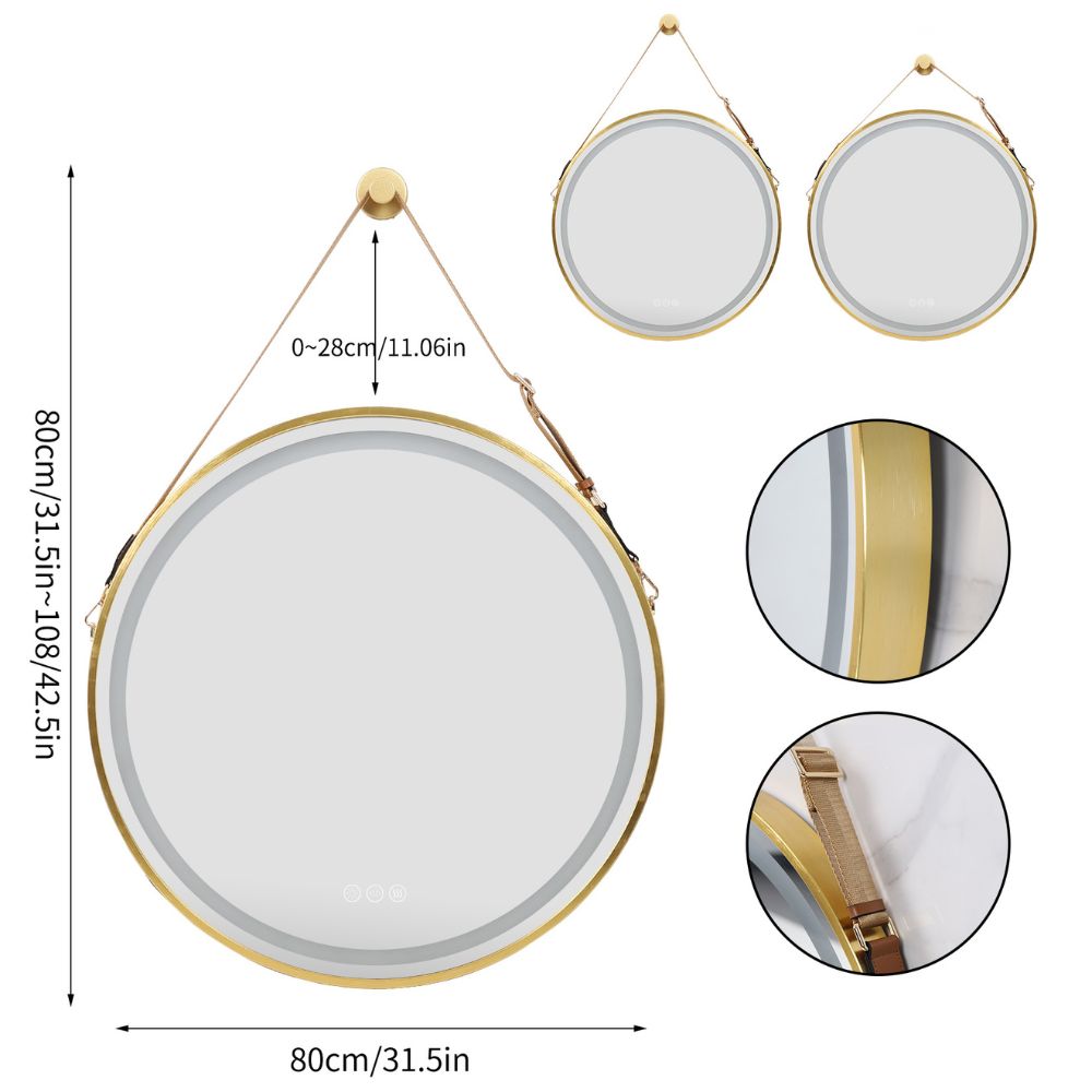 Stylish 32 LED Bathroom Mirror with Touch Sensor and Detachable Rope