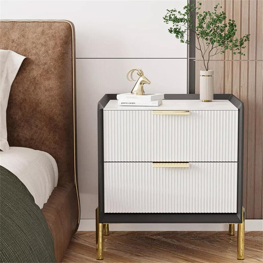 Modern White Nightstand with Storage Drawers