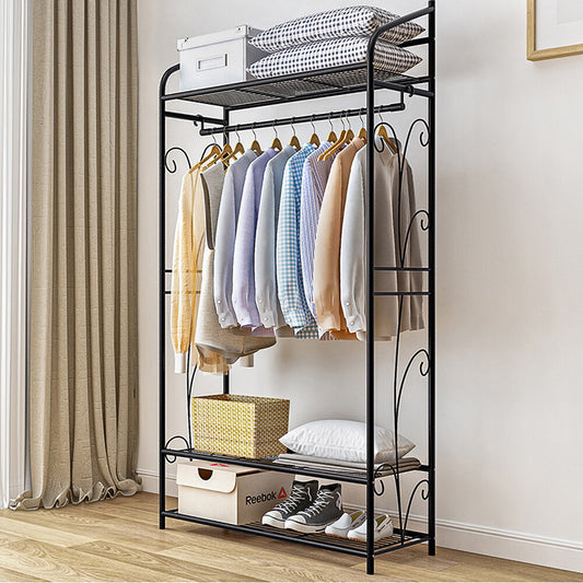 Black Metal Heavy Duty Clothes Rail Clothes Rack with 2 Shelf Storage Shelves