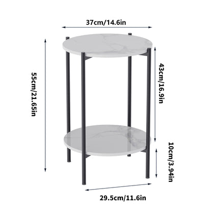 2-tier Round Sintered Stone Side Table Coffee End Table with Metal Frame