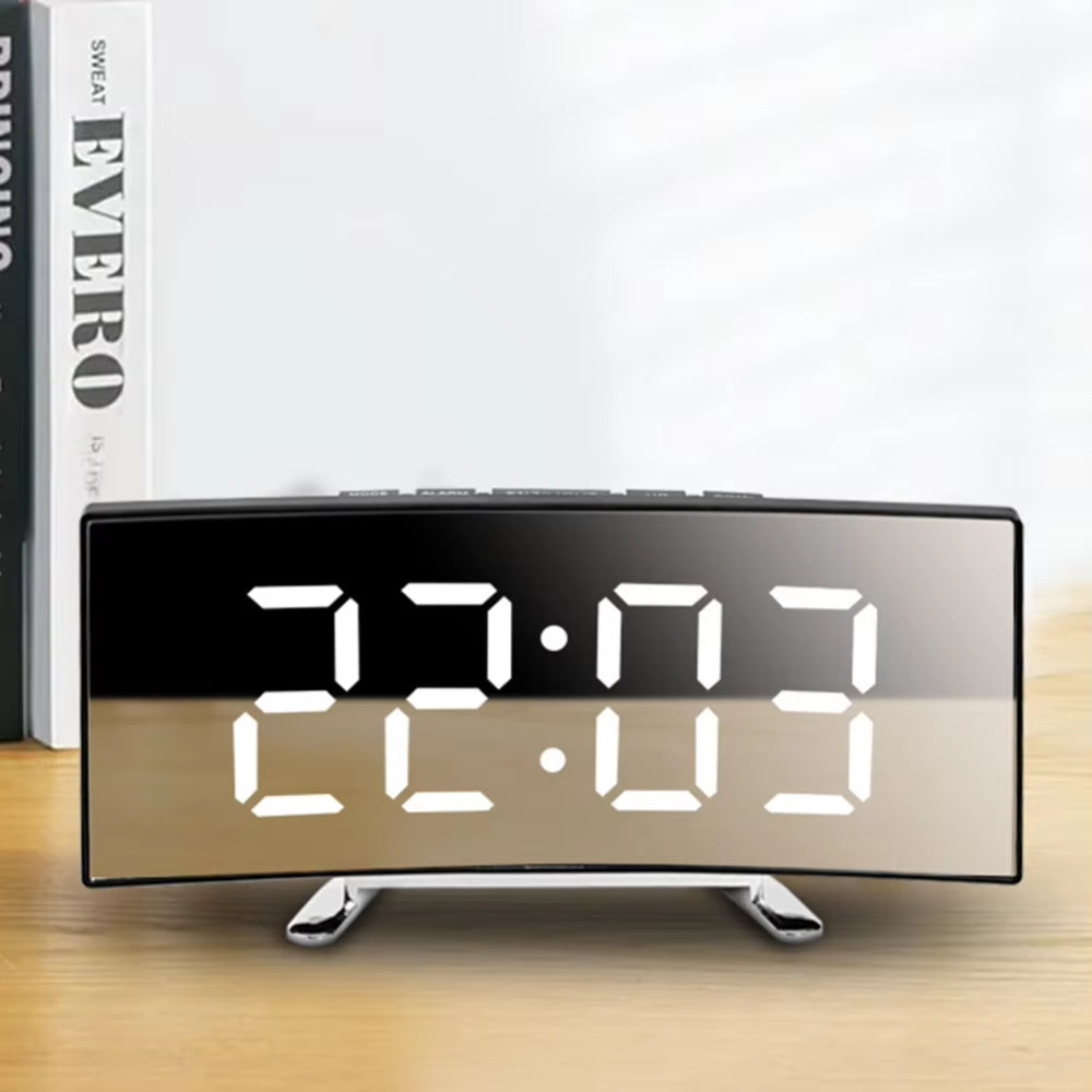 Modern Curved LED Mirror Alarm Clock